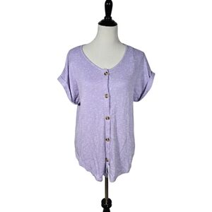 Bobbie Brooks Large Lavender Ribbed Knit Lightweight Button-Up Women's Top
